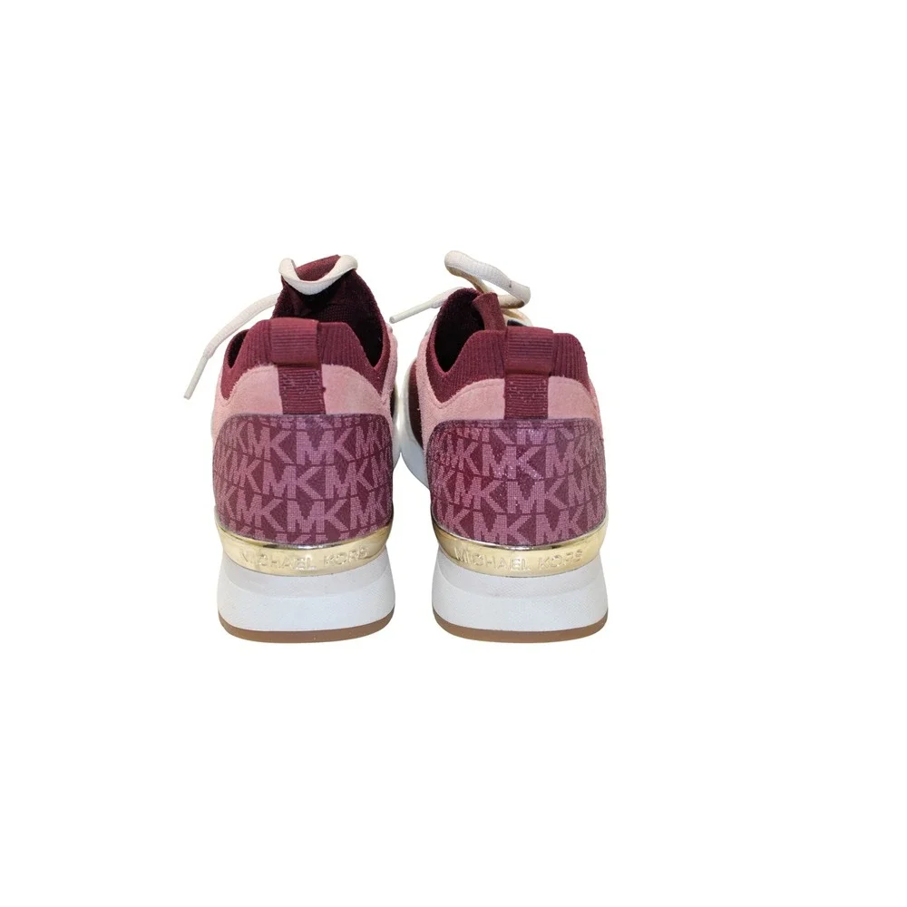 MICHAEL KORS Jenkins Stretch Knit Trainer Womens 8.5 EUC Burgundy Cream Suede - Picture 6 of 8